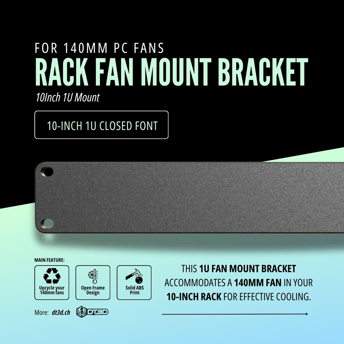 1U 10-inch Rack 140 Mm Fan Mount – Solid ABS Cooling Panel for Quiet ...