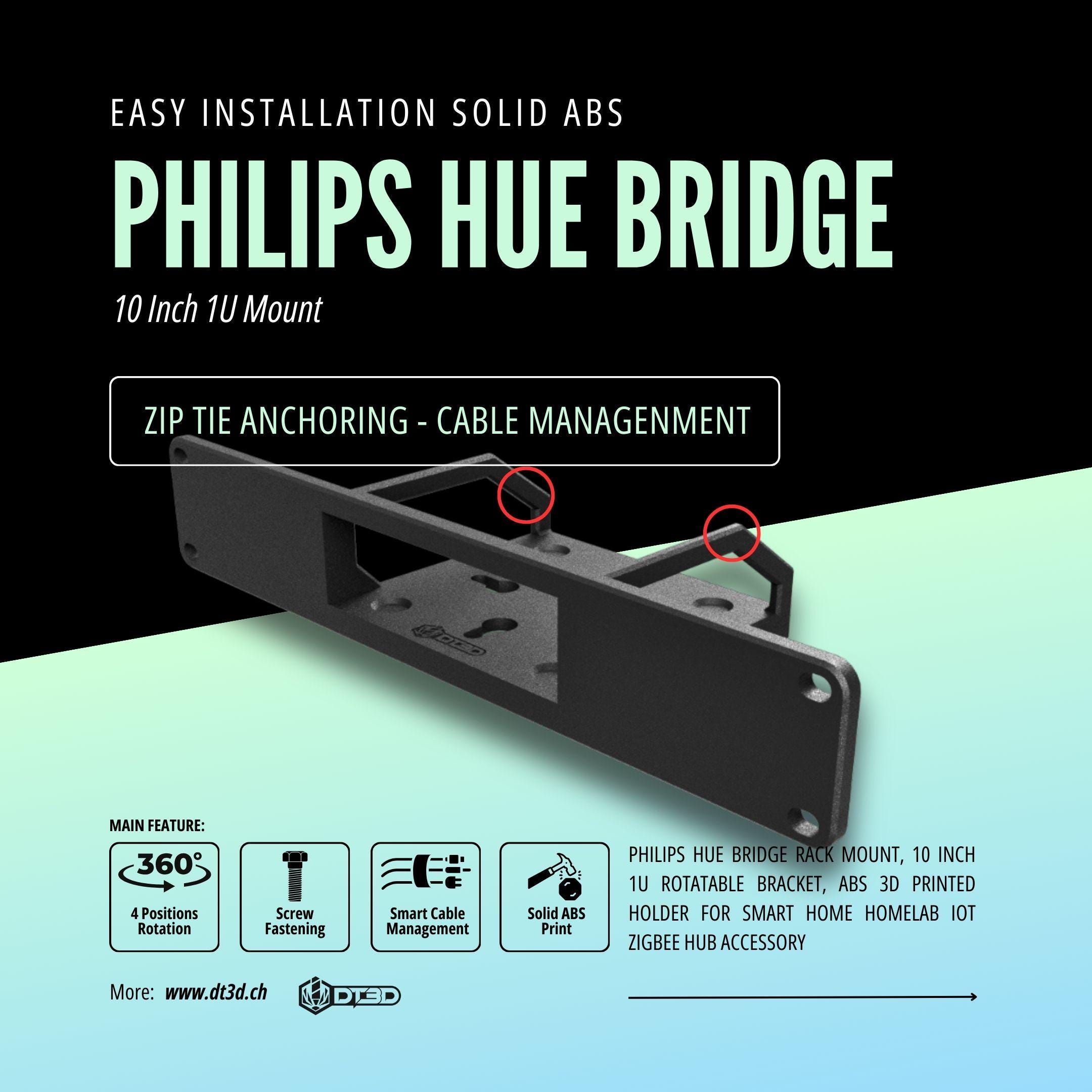Philips Hue Bridge Rack Mount, 10 Inch 1U Rotatable Bracket, Solid