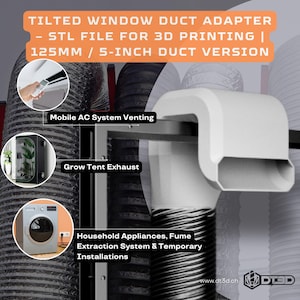 Adaptador de conducto de ventana de 125 mm/5 pulgadas (versión para conducto) – Archivos digitales para impresión 3D | Extracción de humos, extractor de aire para tienda de cultivo, ventilación de secadora, aire acondicionado