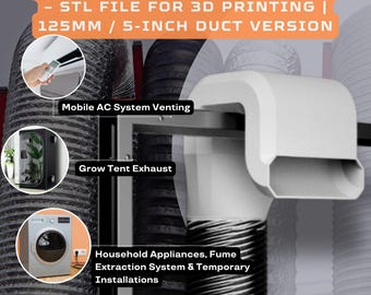 Window Duct Adapter 125 mm / 5-Inch Duct Version – Digital Files for 3D Printing | Fume Extraction, Grow Tent Exhaust, Tumble Dryer Vent, AC