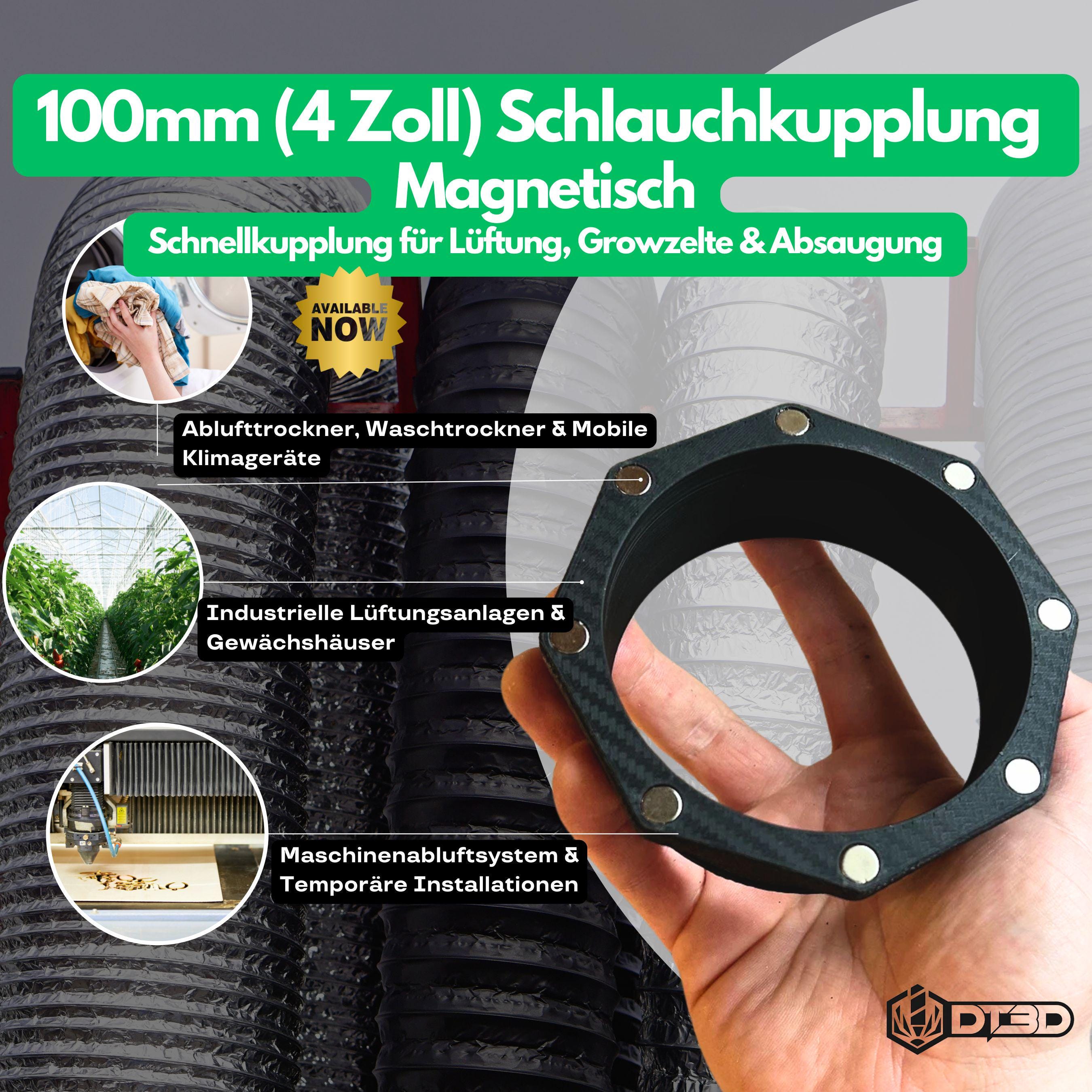 Uhidka Magnetische Trockner-Entlüftungskupplung | Mit Aluminiumschlauch 80cm | Trocknerabluft-Adapter