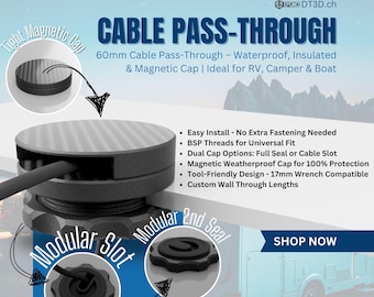 RV Camping Cable Pass Through 60mm Magnetic Quick Connect BSP Thread Waterproof 3D Printed for Boating DIY Van Conversion Off Grid