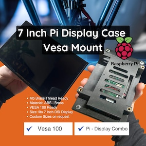 Raspberry Pi 7-tums pekskärm VESA-fäste – kompakt displayhölje med integrerad Pi-ficka, kabelåtkomst och ventilerad baksida – redo för 3D-utskrift