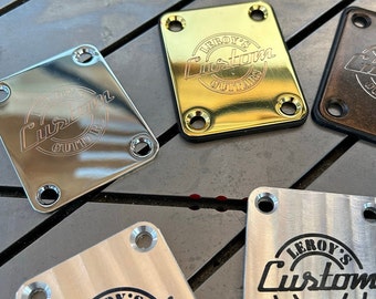 Custom Guitar Neckplates for Luthiers - Epoxy-Filled or Diamond Drag Engraved, Choose Metal & Design, Perfect for Guitar Builders