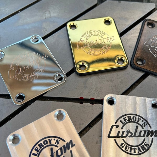 Custom Guitar Neckplates for Luthiers - Epoxy-Filled or Diamond Drag Engraved, Choose Metal & Design, Perfect for Guitar Builders