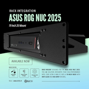 Asus ROG NUC 2025 19-Inch 2U Rack Mount Bracket - Rack Mini Pc Homelab Enclosure, Anti-Slide, Hex Vent Tray, Edge Computing, Cluster, NAS