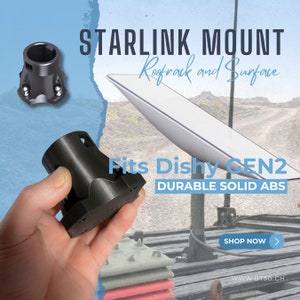 Könnte beinhalten: Schwarzer Starlink-Halter für Dishy Gen2, aus strapazierfähigem, massivem ABS-Kunststoff. Der Halter ist für die Montage auf einem Dachträger und auf einer Oberfläche ausgelegt. Jetzt kaufen auf www.dtsd.ch.