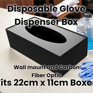 Carbon Fiber Glove Dispenser for 22x11x5.5cm boxes, showcasing a sleek, durable design. Ideal for both professional and home settings, it emphasizes eco-friendly and sustainable hygiene. Additive manufactured for quality and strength.