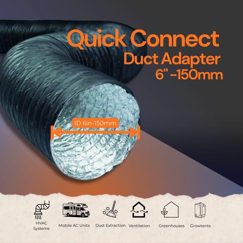 Complete your grow tent ventilation system with 6 inch magnetic adapters, connecting inline exhaust fan to flexible aluminum ducting and carbon filter. 150mm quick connect adapter enables tool-free filter replacement during cultivation cycles. Black ABS coupling with embedded magnets maintaining secure connection in crop cultivation environment. Swiss engineering quality from industrial printers. Compatible with flexible ducts. Tight seal prevents odor leaks and allows for easy maintenance.