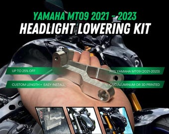 Yamaha MT09 70mm Headlight Lowering Kit – Fits 2021, 2022, 2023 Model Custom CNC Milled or 3D Printed Brackets, Easy Install Bike Upgrade