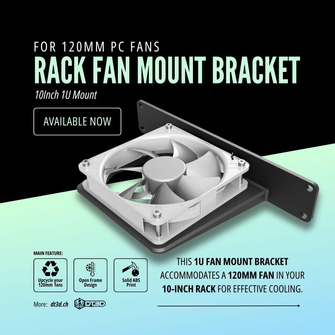 10-inch 1U Rack Mount Fan Bracket for 120 Mm PC Fans - Custom 3d ...