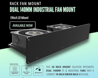 19-Inch Rack Mount 2U Dual 140 mm Fan Bracket – Quiet High-Airflow Homelab Cooling Panel | 19″ 2U Fan Mount