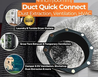 Quick Connect Duct Adapter (100 mm, 4 in) Solid ABS - Strong Magnets - HVAC, Ventilation, Grow Tent Dust Extraction Dryer Vent RV Camping