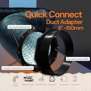 6 Inch Magnetic Duct Coupling 150 mm Quick Connect HVAC Grow Tent Ventilation Adapter CNC Dust Collection Inline Fan Flange Greenhouse