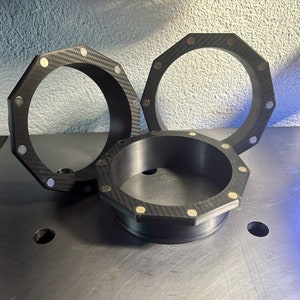 150mm magnetic duct connector ring for HVAC systems, CNC machine enclosures, and woodworking dust collection setups. Quick connect design with embedded magnets allows easy installation and duct changes without clamps or screws. Available in black ABS or white PETG, printed solid for high durability and long-term use.