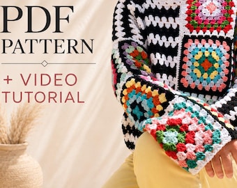 Crochet Granny Square Sweater Pattern | Boho Patchwork Pullover (PDF Pattern)