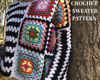 Crochet Oma Quadrat Pullover Muster | Boho Patchwork Pullover (PDF + Video)
