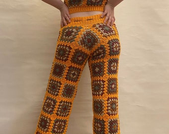 Handmade Crochet Pants, Stylish and Comfortable Bottoms for Any Occasion,  Unique and Trendy Handcrafted Trousers, Boho Chic Crochet Pants