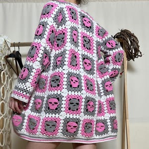 PDF Pattern - Gothic Crochet Cardigan Pattern, Cozy Granny Skull Sweater PDF + Video Tutorial for Handmade Gifts