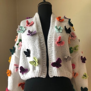 Chunky Knit Butterfly Cardigan: Handmade Wool Women&#39;s Sweater