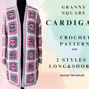 Cardigan carré grand-mère gothique au crochet, motif au crochet (PDF), vêtements alternatifs, 2 styles