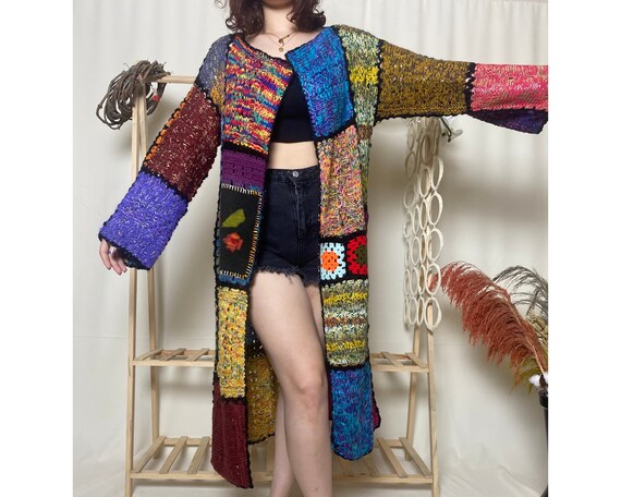 Crochet Granny Square Cardigan: Floral Patchwork Boho Jacket