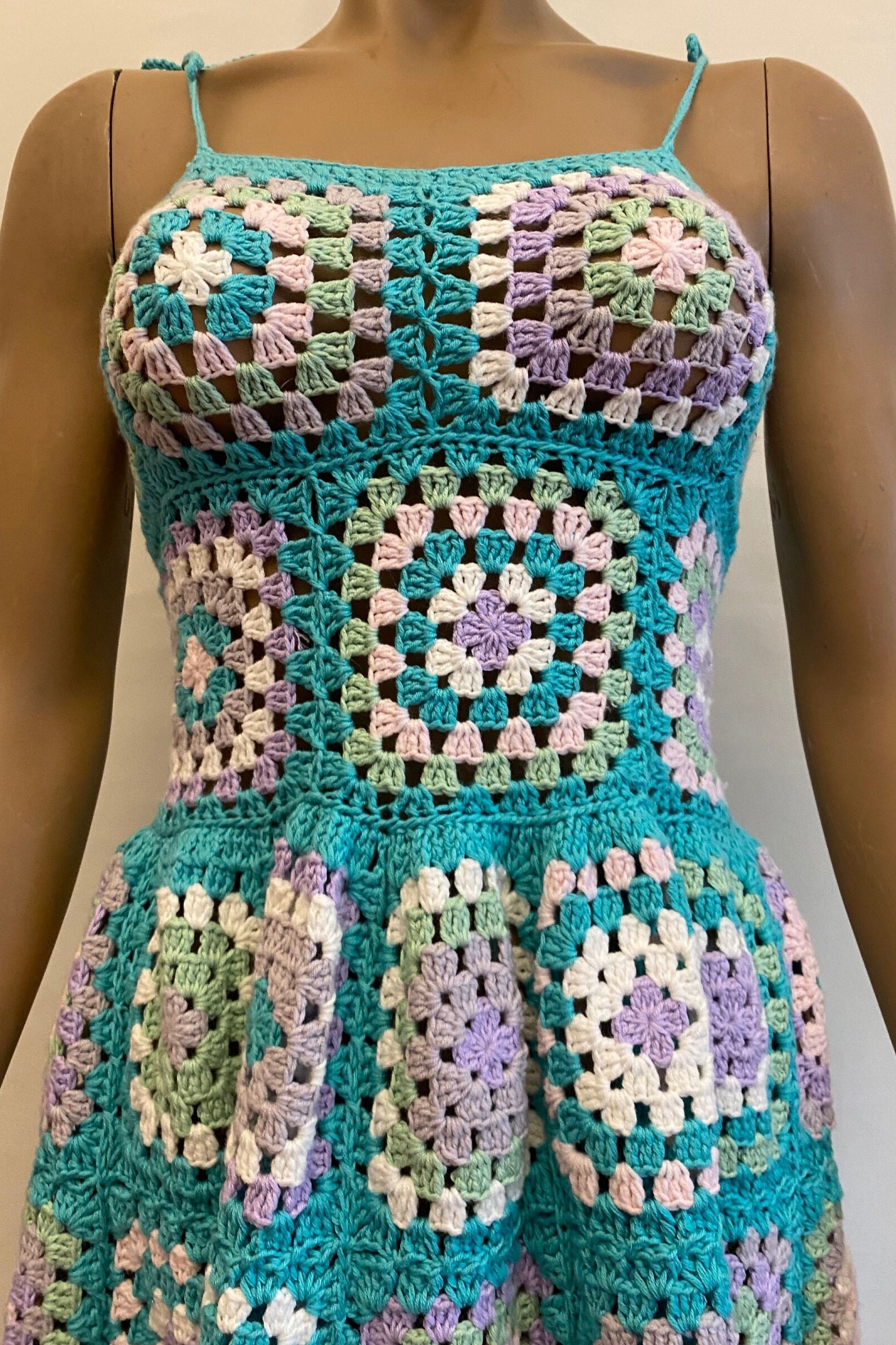 Crochet Dress Granny Square Dress Hand Knit Dress Crochet Etsy
