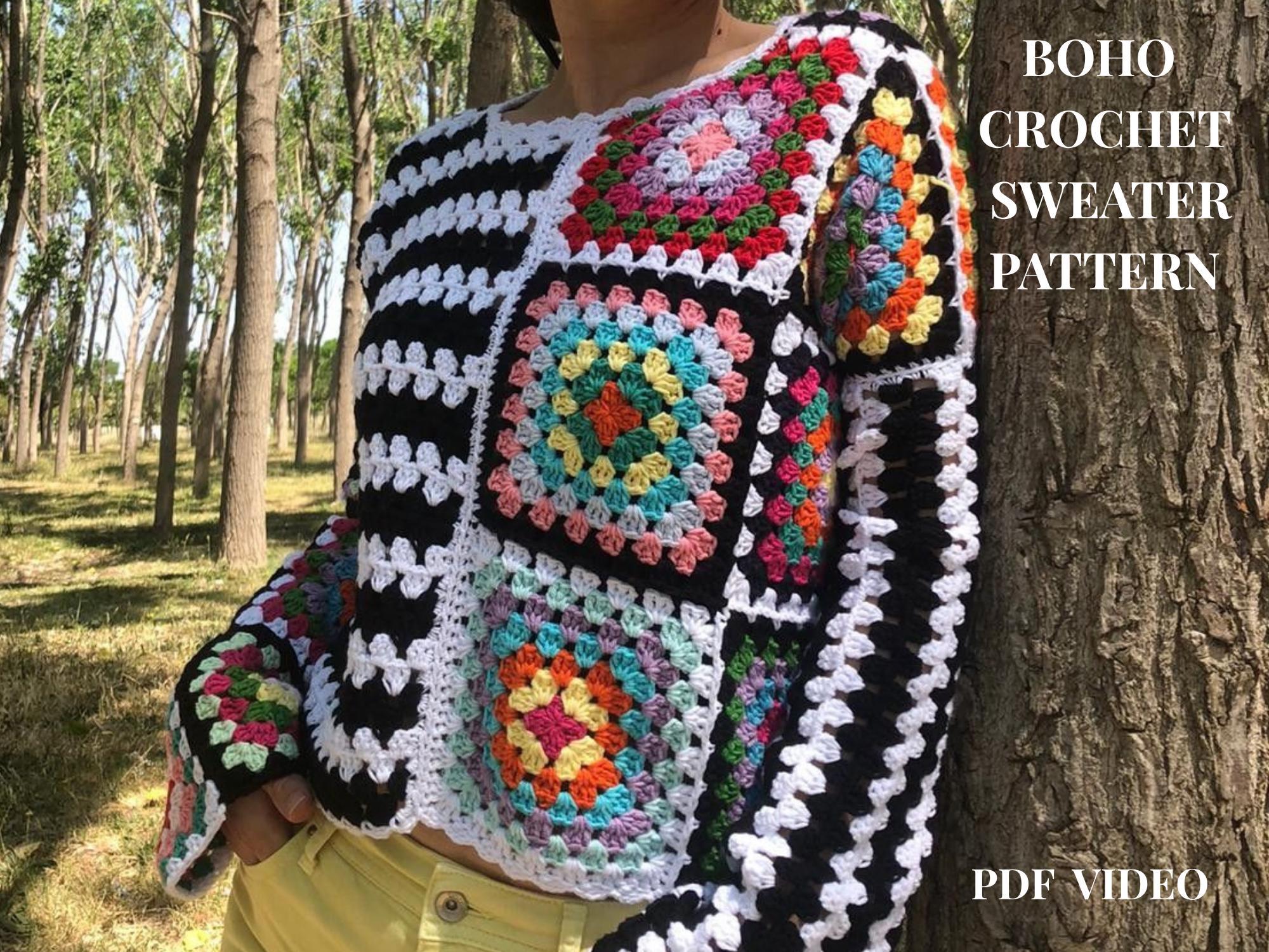 Crochet Granny Square Sweater Pattern | Boho Patchwork Pullover (PDF ...