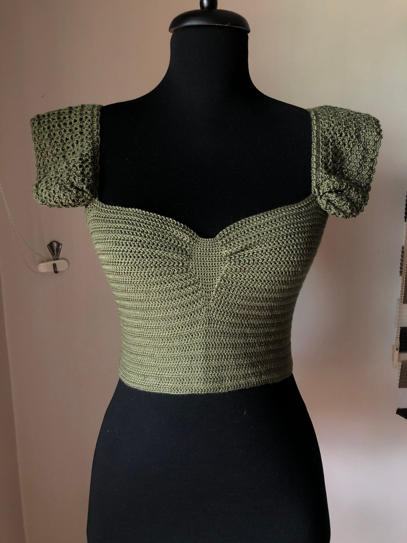 Green Crochet Crop Top, Crochet Bustier, Handmade Crochet Bustier