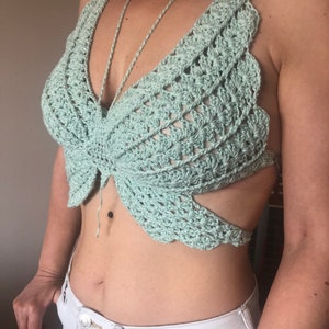 Handmade Bohemian Butterfly Crochet Crop Top | Festival Bustier for Summer Beach Parties, Summer Top: Bohemian Butterfly Crochet Crop