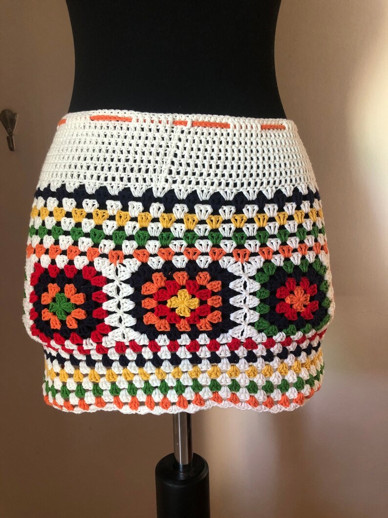 Crochet Pastel Multi Color Crystal Printed Mini Skirt With Stones