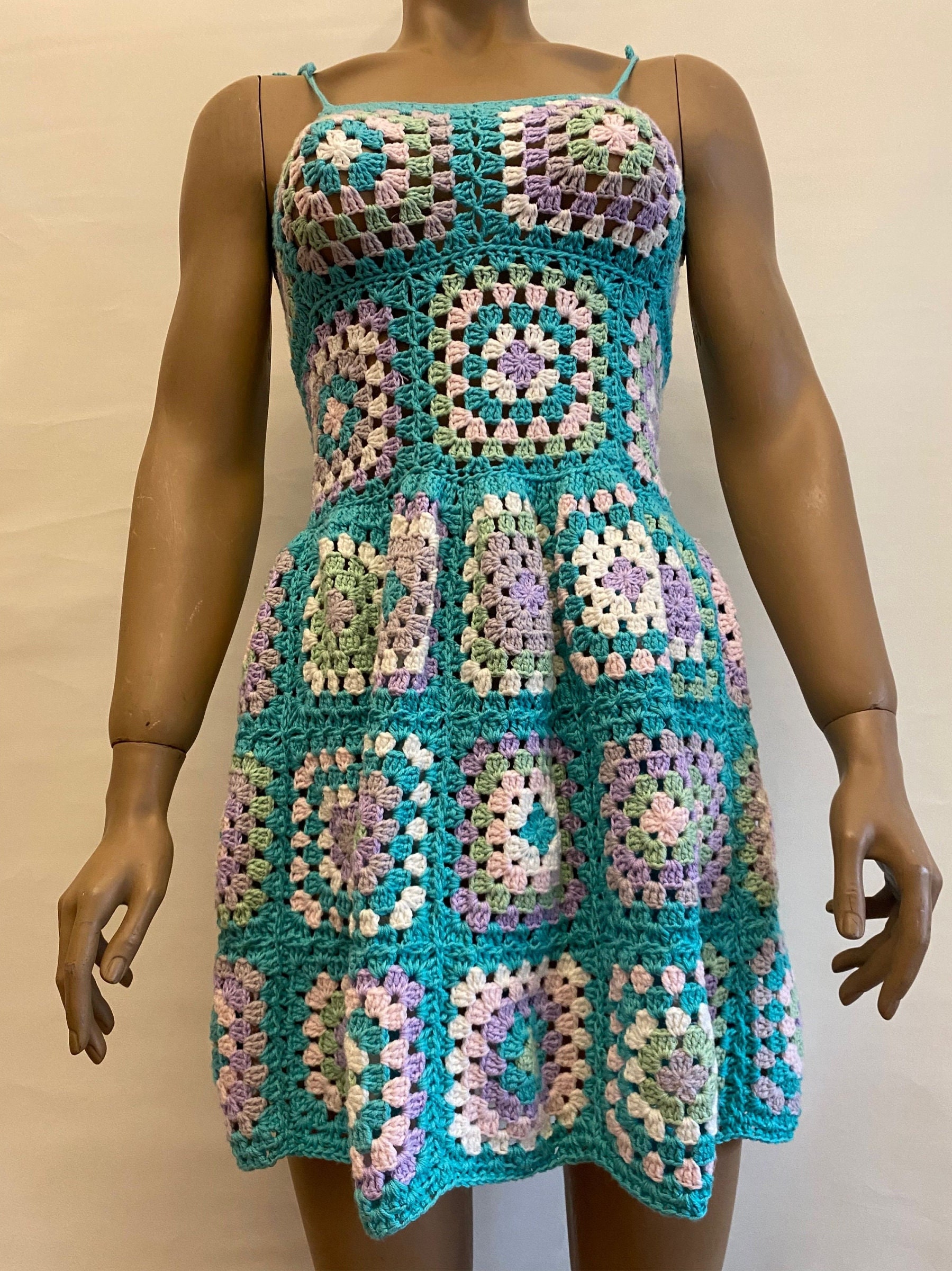 Crochet Dress Granny Square Dress Hand Knit Dress Crochet Etsy