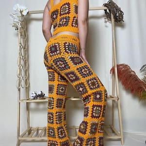 Granny Square Pants | Hand Knitted Colorful Crochet Trousers | Unisex Comfortable Pants for Cozy Style & Fashion