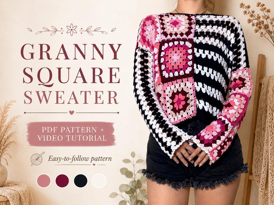 Crochet Granny Square Sweater Pattern | Boho Patchwork Pullover (PDF ...