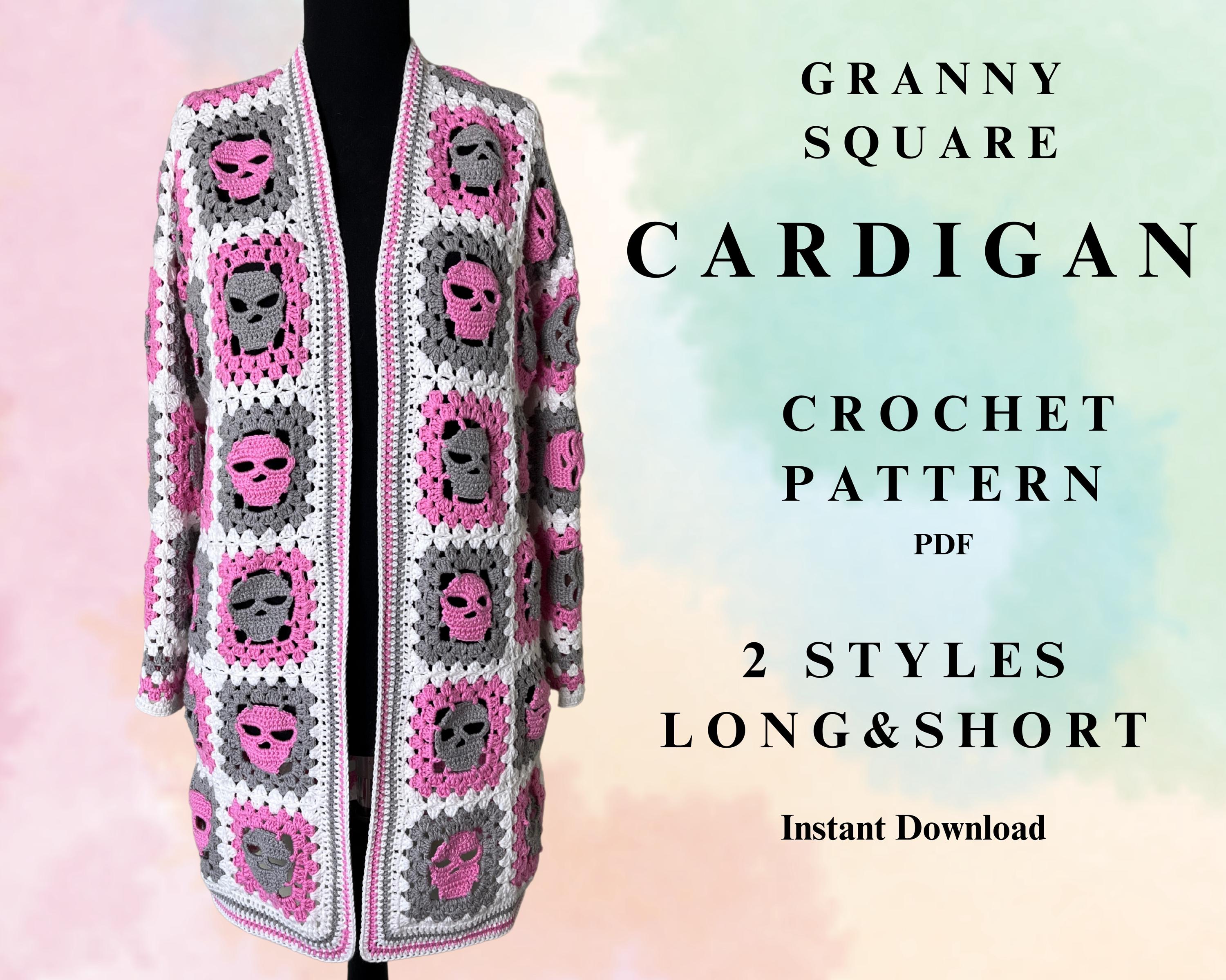 25 Skull Granny Square Crochet Patterns for Halloween, Gothic Decor, and Clever Motifs 19 Gothic Skull Granny Square Cardigan Crochet