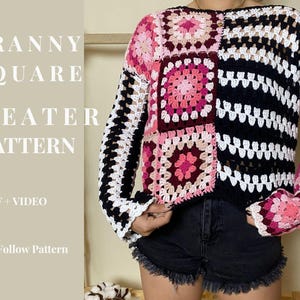 Crochet Granny Square Sweater Pattern | Boho Patchwork Pullover (PDF Pattern)