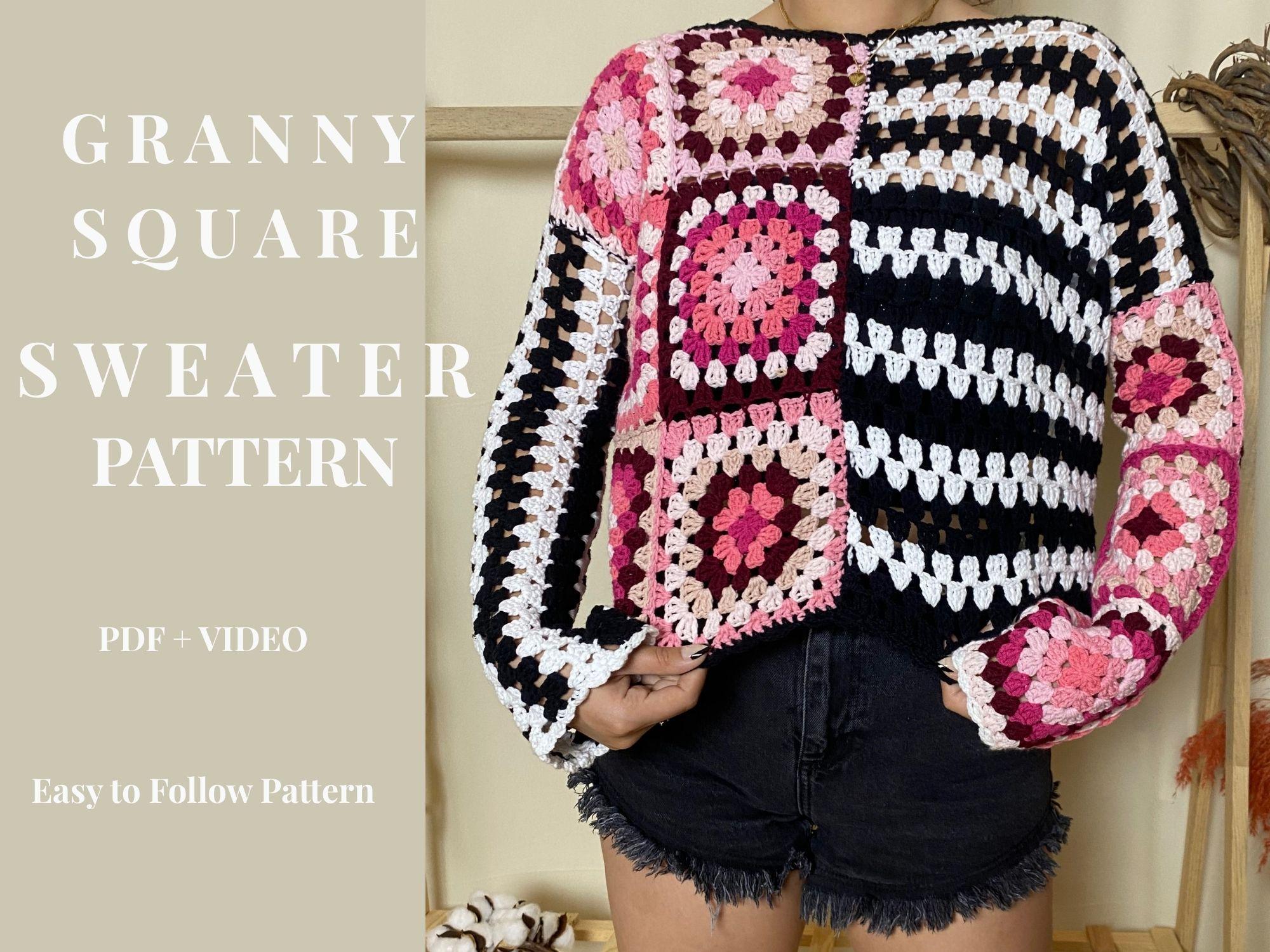 Crochet Granny Square Sweater Pattern | Boho Patchwork Pullover (PDF ...