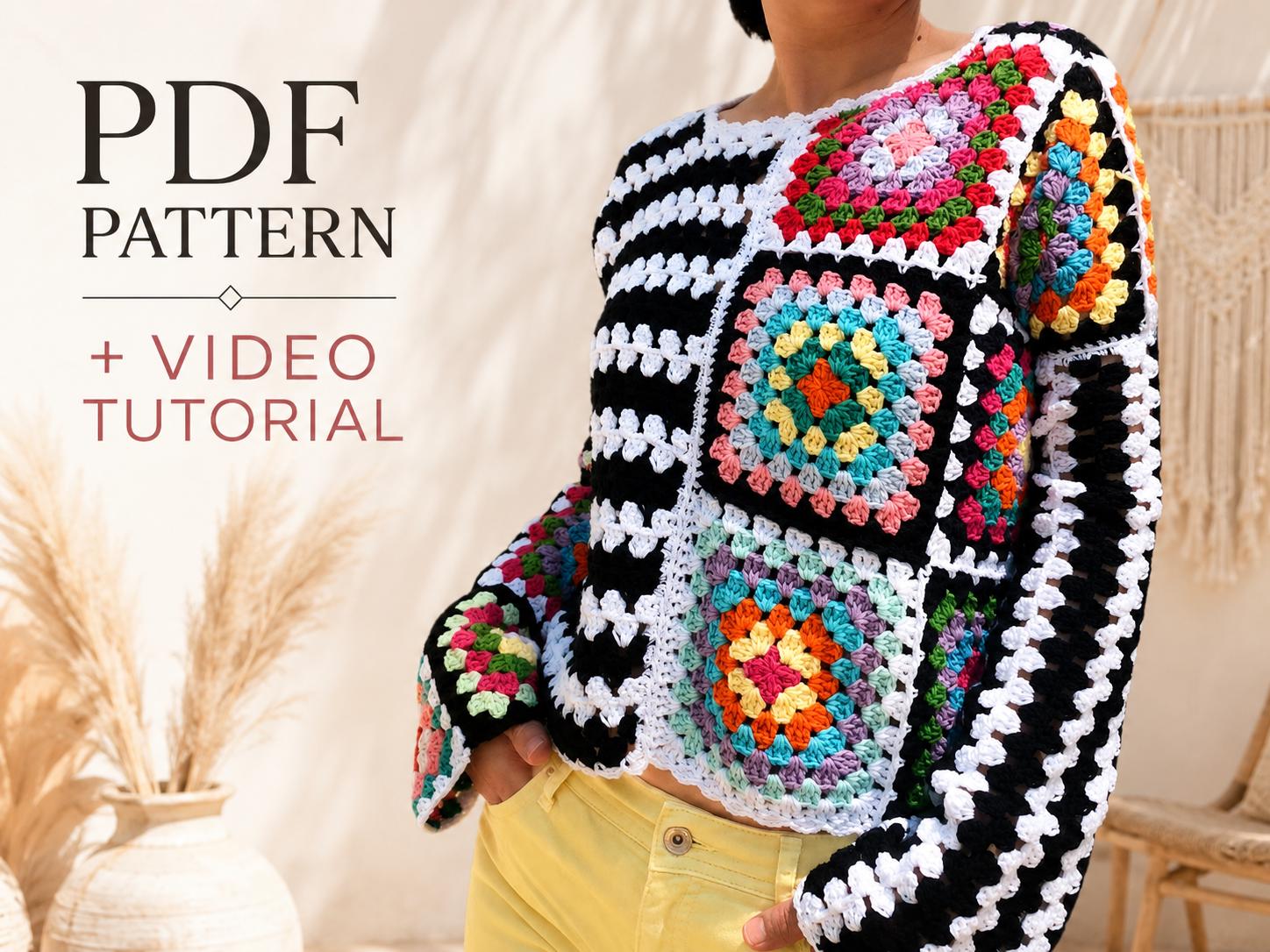 Crochet Granny Square Sweater Pattern | Boho Patchwork Pullover (PDF ...