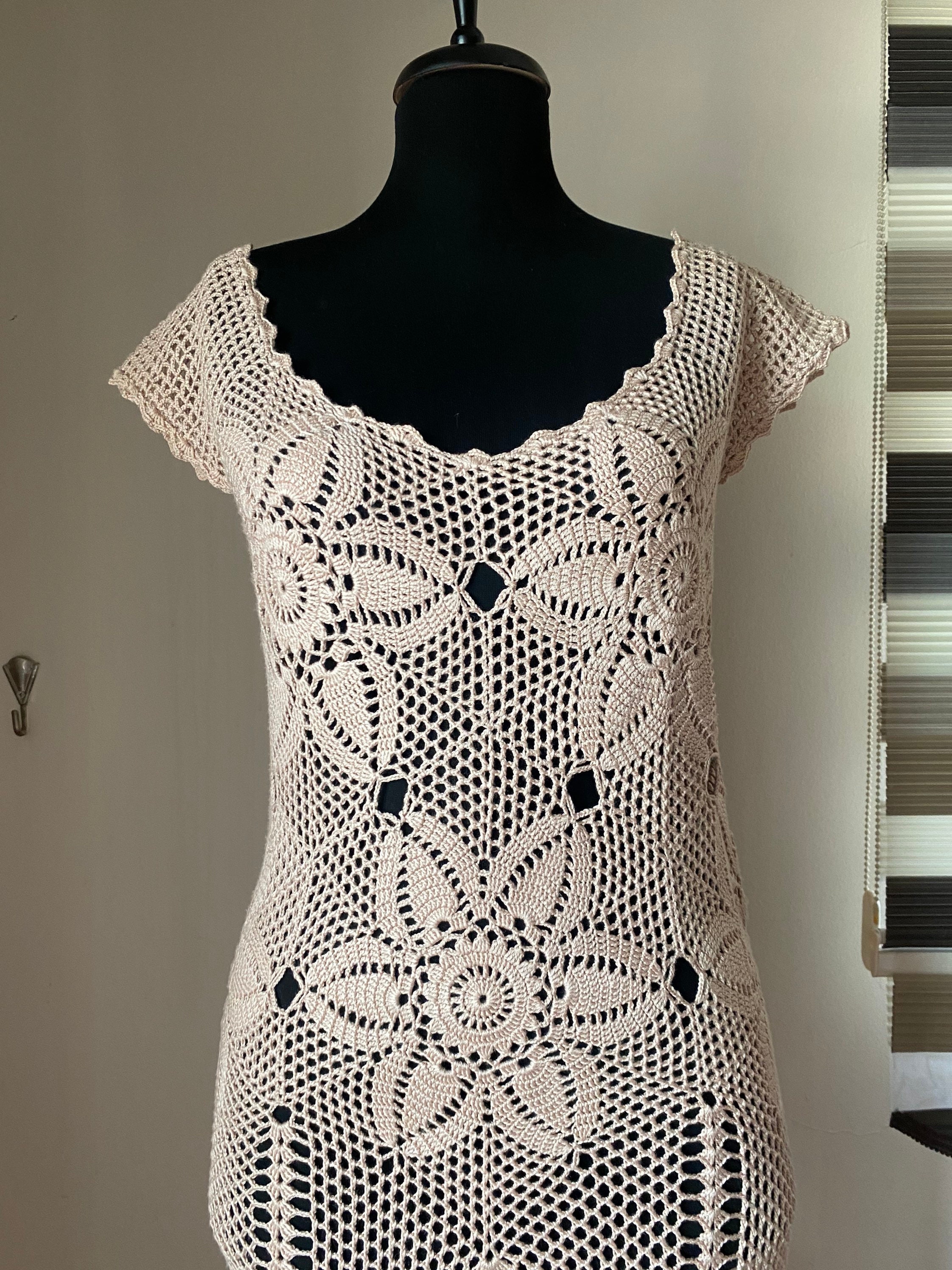 Crochet Beige Dress Chic Crochet Lace Dress Beige Crochet Tunic