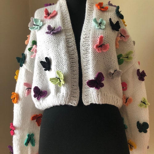 Chunky Knit Butterfly Cardigan: Handmade Wool Women's Sweater - Etsy