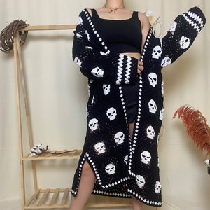 Crochet Halloween Cardigan: Spooky Skull & Ghost Granny Square Sweater