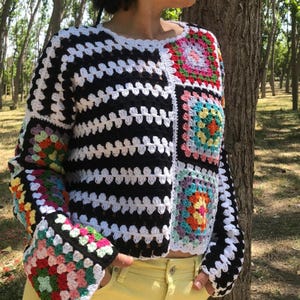 Crochet Granny Square Sweater Pattern | Boho Patchwork Pullover (PDF Pattern)