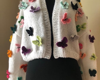 Butterfly Chunky Women Cardigan, Oversized Crochet Cardigan, Cute Butterfly Cardigan, Gifts for Her, Oversized Knitted Butterfly Cardigan