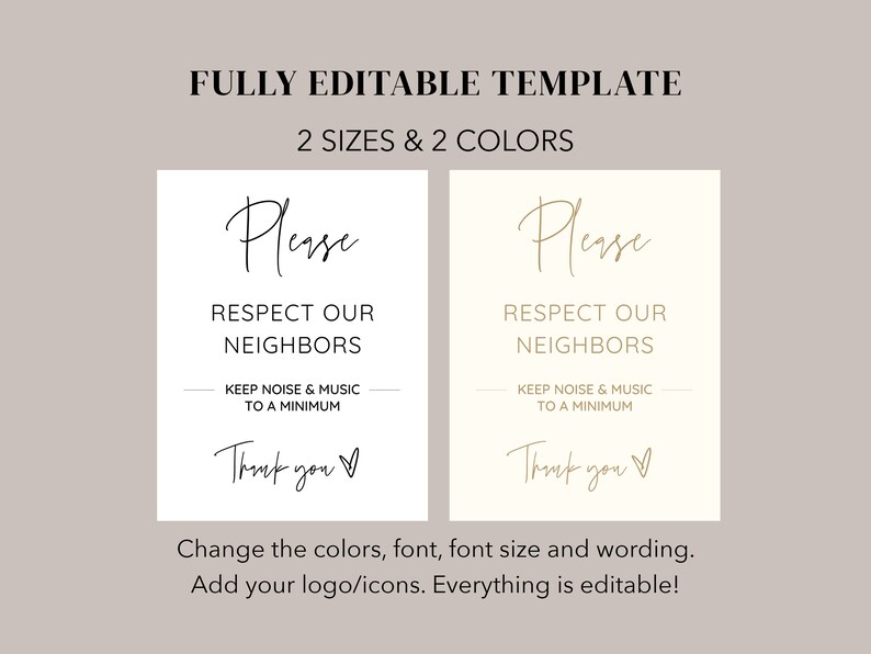 Modern Please Respect Our Neighbors Airbnb Sign, Noise Rules, Quiet