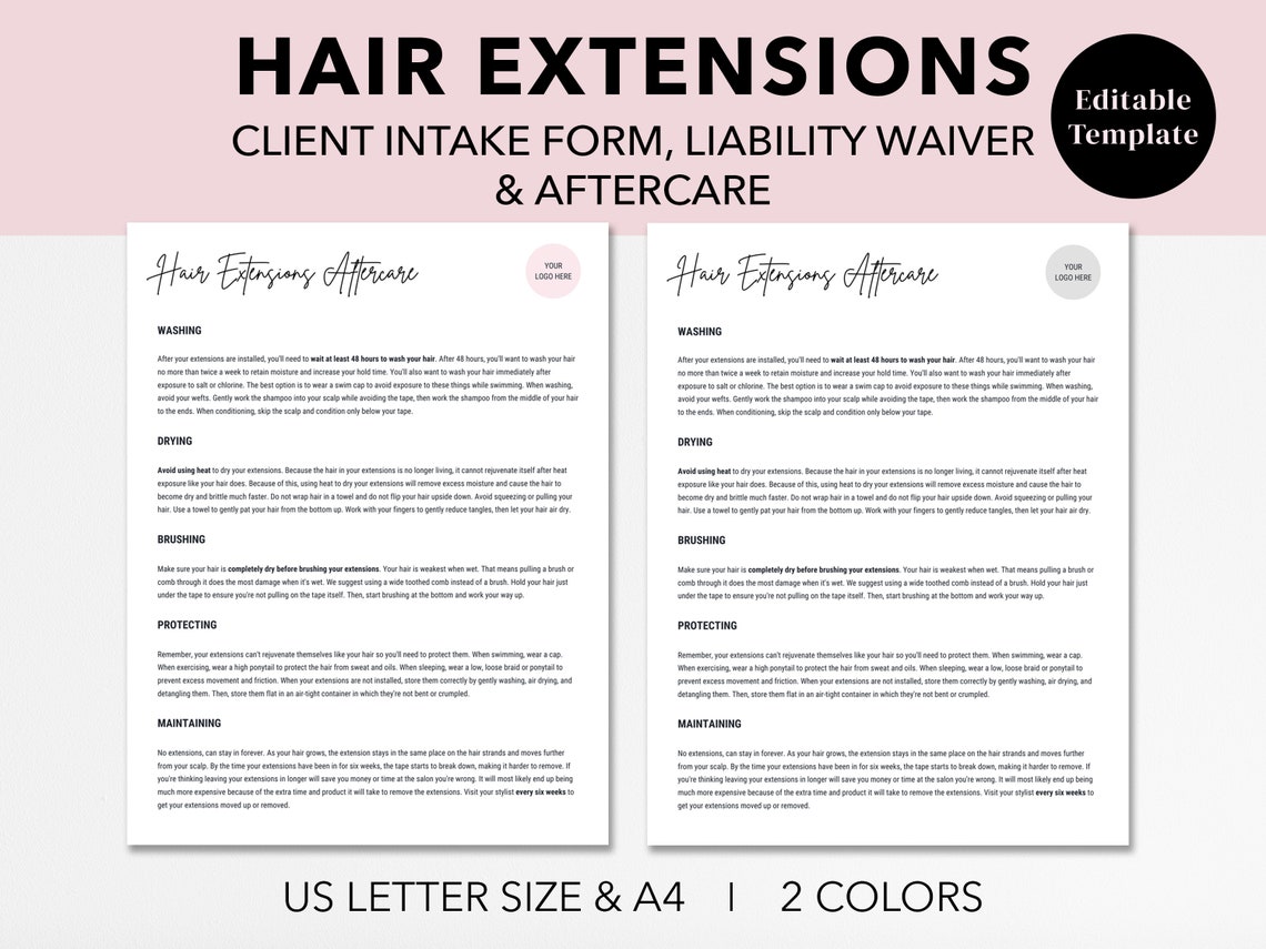 Editable Hair Extensions Intake Form, Client Intake, Release, Consent Form, Liability Waiver
