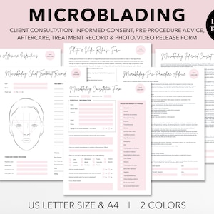 Editable Microblading Consultation Form, Brow Tattoo Consent Form, Aftercare, Client Treatment, Esthetician Forms, Printable, Canva Template