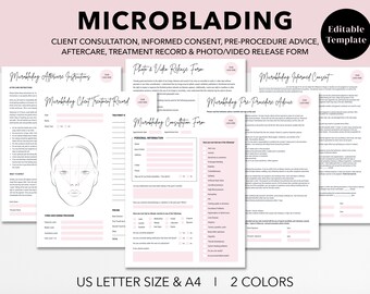 Editable Microblading Forms: Client Consultation, Consent, Aftercare (Canva Template)