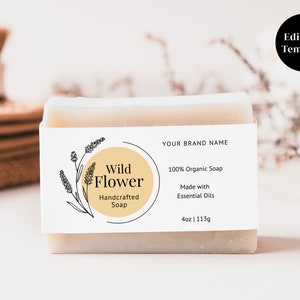 Wild Flower Soap Bar Label Template, Custom Soap Label Template, DIY Printable Soap Labels, DIY Canva Template