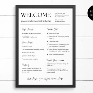 Airbnb Welcome Sign Template, Vacation Rental Printable, House Rules, Wifi Info Sheet, VRBO, Instant Download, Editable Canva Template