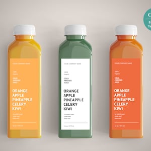 Modern Printable Juice Label Template, Smoothie Label, Editable Custom Label, Incl. Icons, 12 oz, 16oz Bottles Product Label, Canva Template